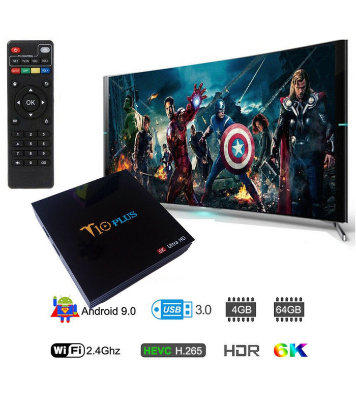 Smart Tv Box T10 Plus Android 9 4gb Ram 64gb 4k Tv Gpu 5 Core Quad Wifi         