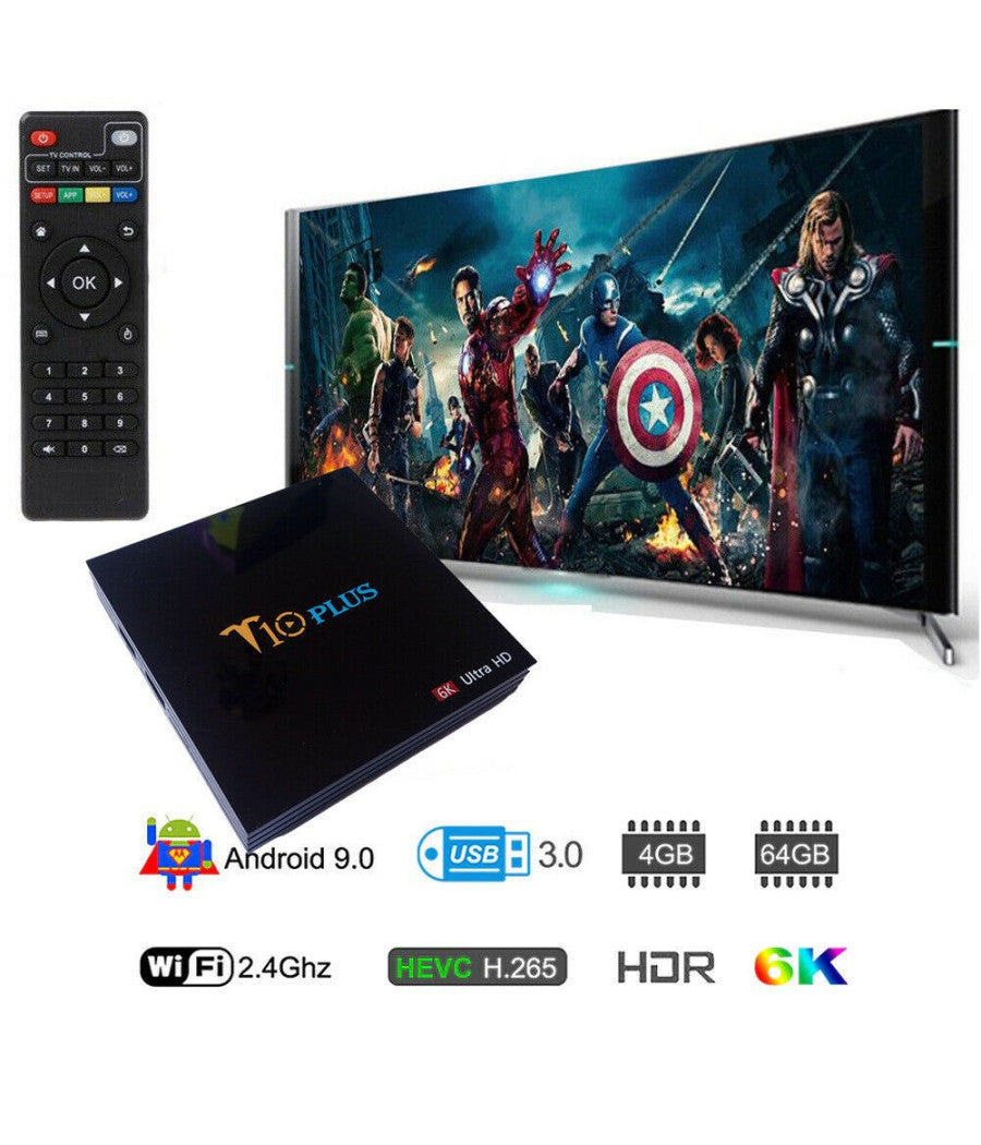 Smart Tv Box T10 Plus Android 9 4gb Ram 64gb 4k Tv Gpu 5 Core Quad Wifi         