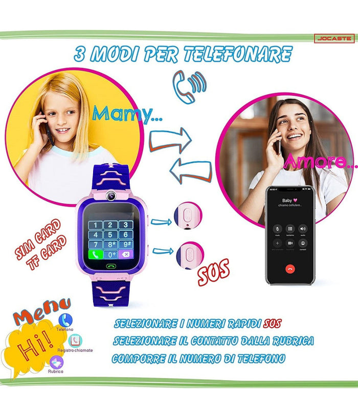 Smartwatch Per Bambini Orologio Digitale Touch Supporto Sim Giochi Idea Regalo         