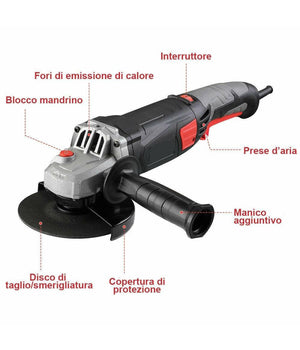 Trade Shop - Smerigliatrice Angolare 870w Flex Frullino 125mm Velocita Regolabile 6 Dischi -
