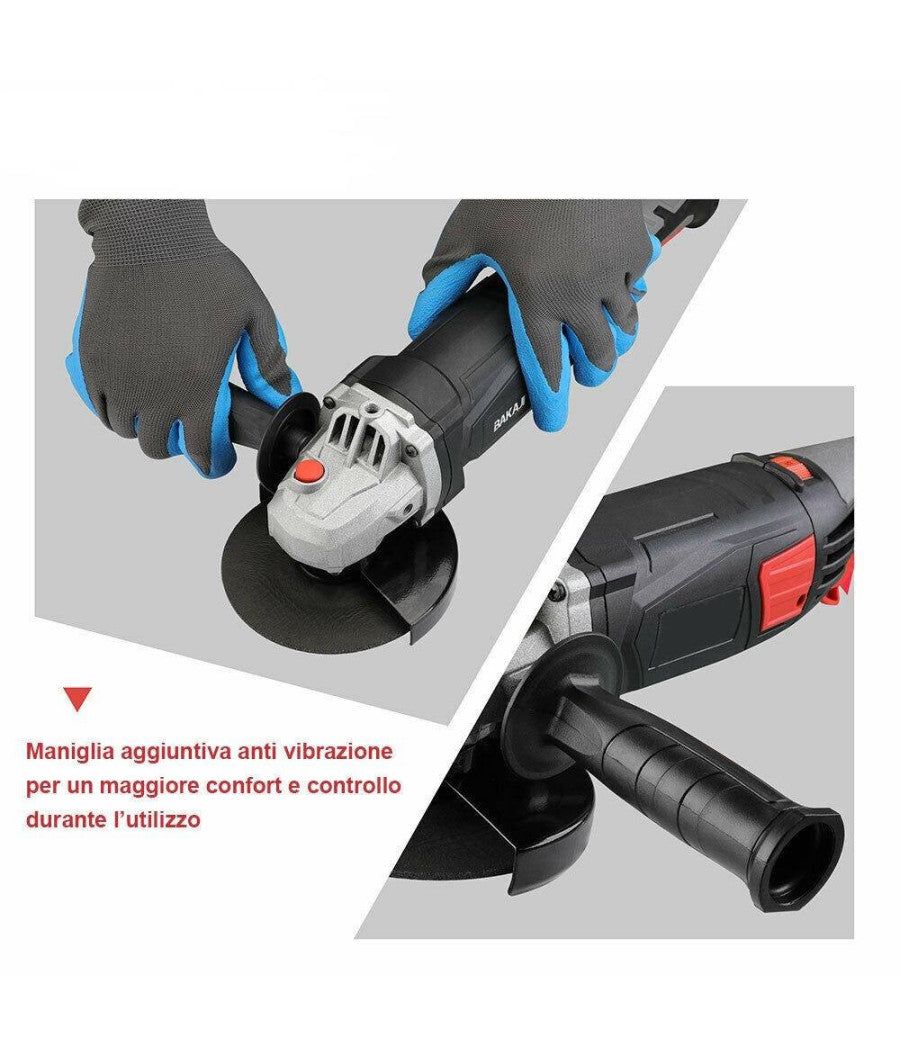 Trade Shop - Smerigliatrice Angolare 870w Flex Frullino 125mm Velocita Regolabile 6 Dischi -