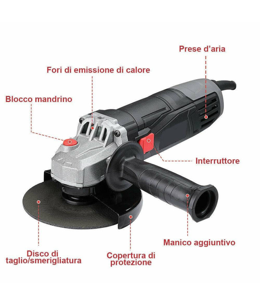 Smerigliatrice Angolare 750w Flex Frullino 125mm 6 Dischi E Manico Regolabile         