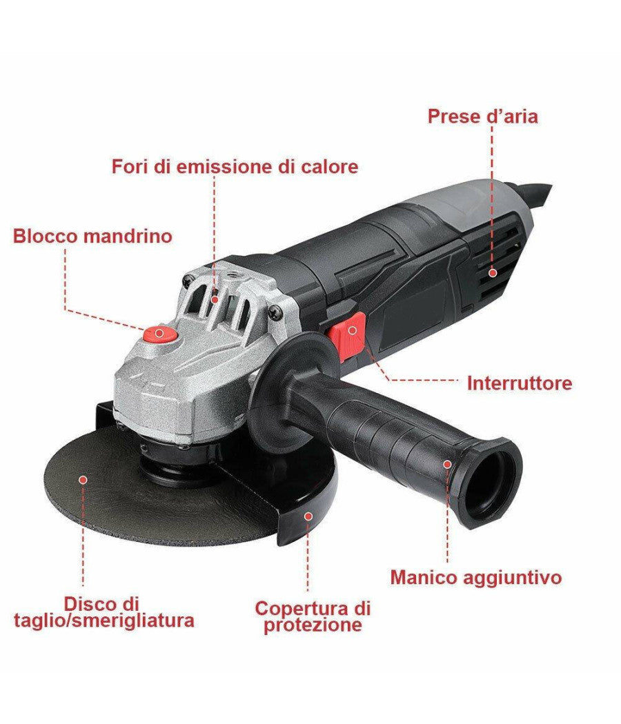 Smerigliatrice Angolare 900w Flex Frullino 125mm 6 Dischi E Manico Regolabile         