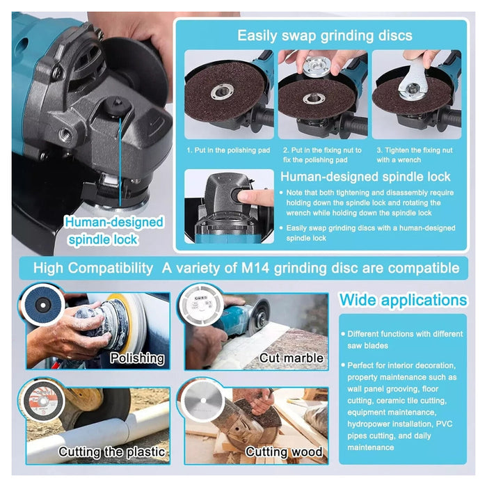 Trade Shop - Smerigliatrice Angolare A Batteria Flex Disco 125mm 88v 10.000 Giri/min 2 Batterie -