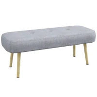 Panca Imbottita Fondo Letto in Tessuto con Gambe in Acciaio Effetto Legno, 114x38x45cm, Grigio