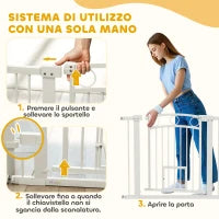 Cancellino per Cani Regolabile da 76-104 cm, Cancelletto di Sicurezza Alto 77 cm con 2 Estensioni, Bianco