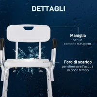 Sedia per Doccia in Alluminio con Altezza Regolabile e Piedini Antiscivolo, 51.5x51.5x71-84cm, Bianco
