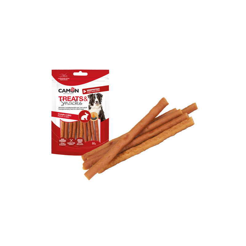 Snack Camon coniglio affumicato 80g (14 pz) – Strisce affumicate, senza glutine, ricche di proteine