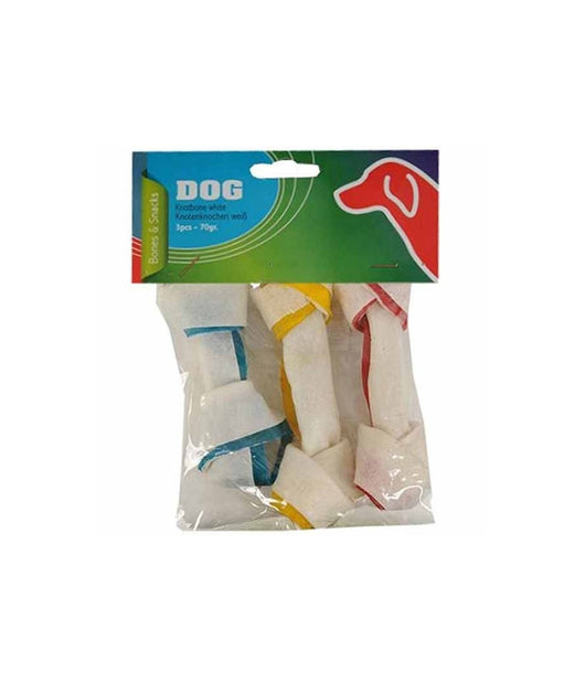 Snack Per Cane 3 Pezzi A Forma Di Osso Bianco Con Nodo Set Spuntino         