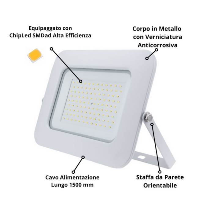 Optonica proiettore led smd luce bianco neutro 50 watt 4000 lumen 4500k