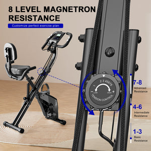 Cyclette pieghevole per la casa - RATTANTREE - Portante 150 kg, portata con resistenza magnetica regolabile e display LCD fitness bike con sensori a pulsazioni manuali - Nero