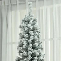 Albero di Natale Slim Artificiale 210 cm con Rami Realistici, Albero di Natale Innevato Alto e Stretto con Base Pieghevole, Verde