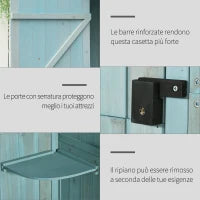 Casetta da Giardino Porta Attrezzi in Legno con 3 Ripiani, 77x54.2x179cm, Blu