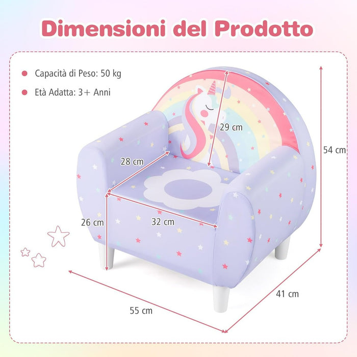 Sofa per bambini con tema unicorno colorato, Divano per bambini per ragazzi ragazze Lilla-Divani per bimbi