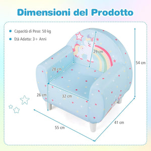 Sofa per bambini con tema unicorno colorato, Divano per bambini per ragazzi ragazze Blu-Divani per bimbi