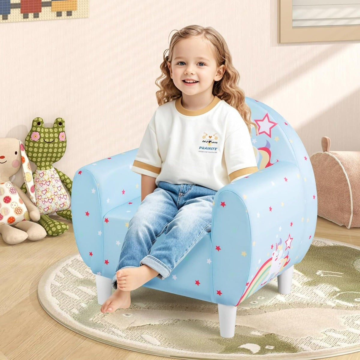 Sofa per bambini con tema unicorno colorato, Divano per bambini per ragazzi ragazze Blu-Divani per bimbi