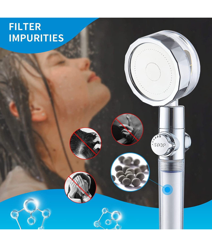 Soffione Doccetta Doccia Con Elica Turbo Vortice Vortex Water Saving Easy Clean         