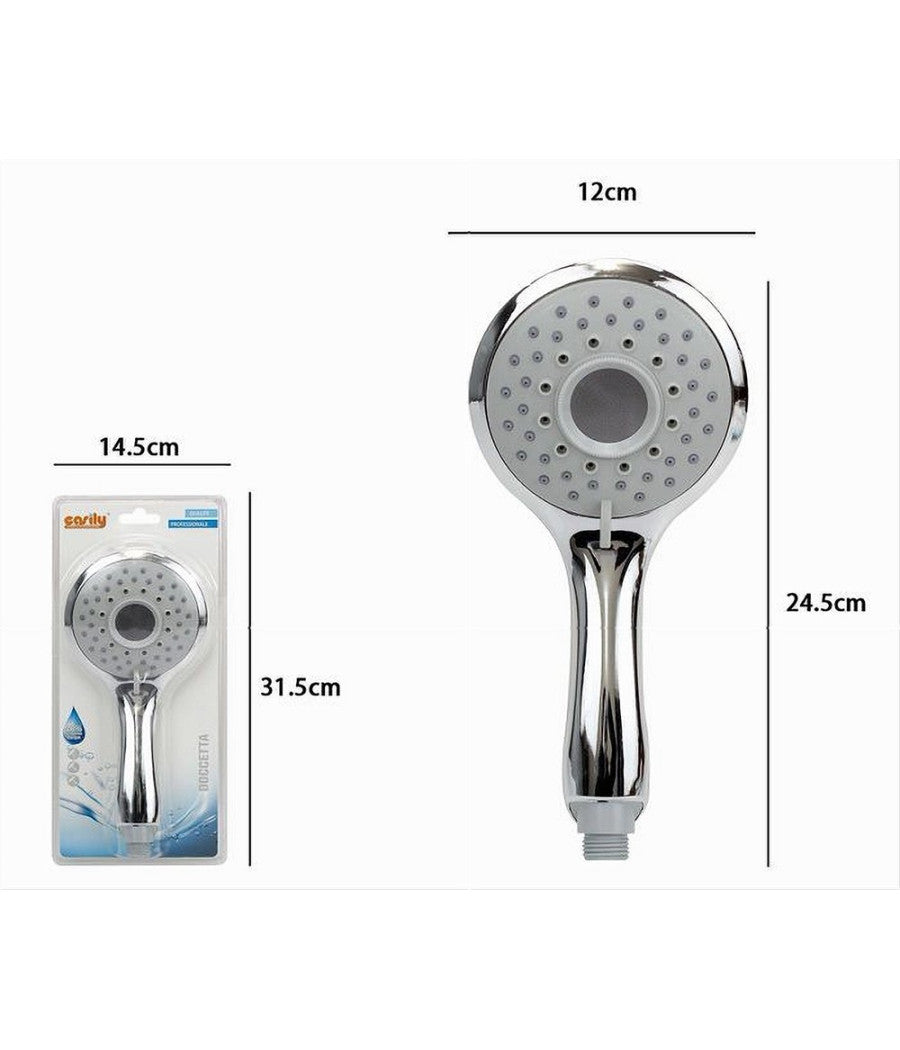 Soffione Doccia 12x24.5cm Doccetta Bagno Multigetto Regolabile Manico Bombato 79706         