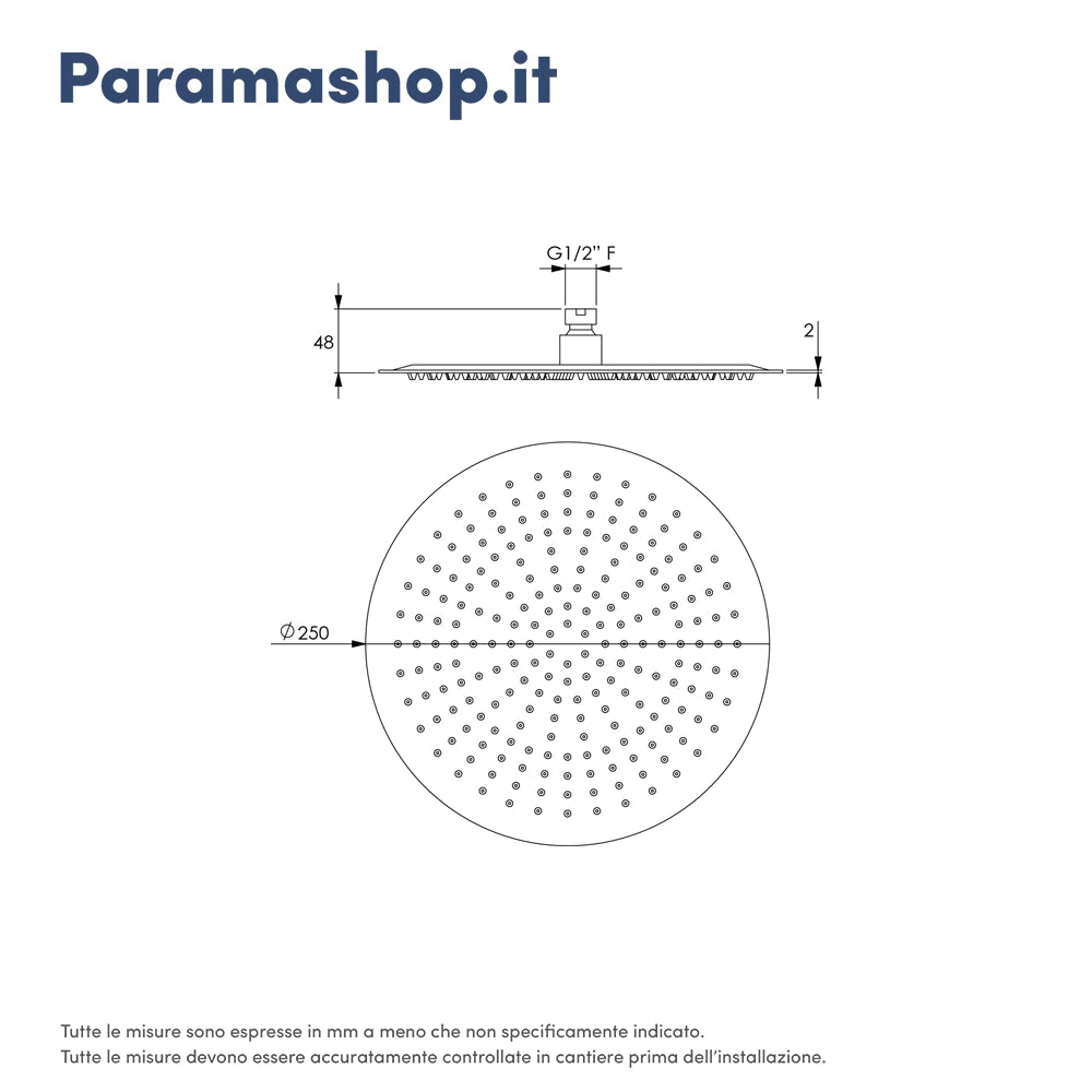 Soffione doccia tondo 25 cm nero opaco