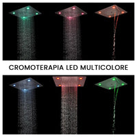 Soffione doccia ad incasso quadrato 50x50 con 3 getti e luci LED