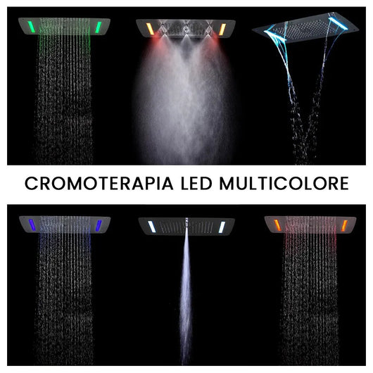 Soffione doccia ad incasso rettangolare 42x72 con 4 getti e luci LED