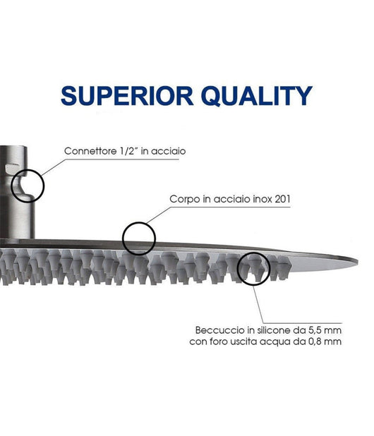 Soffione Doccia Bagno Cascata Tondo 30 Cm Acciaio Ultra Sottile Effetto Pioggia         