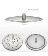 Soffione Doccia Bagno Cascata Tondo 30 Cm Acciaio Ultra Sottile Effetto Pioggia         