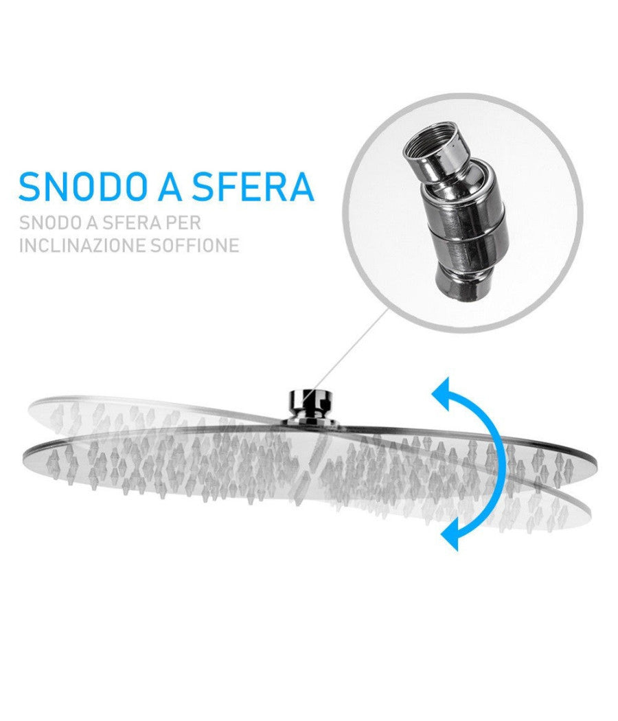 Soffione Doccia Bagno Cascata Tondo 30 Cm Acciaio Ultra Sottile Effetto Pioggia         