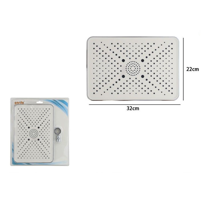 Trade Shop - Soffione Doccia Bagno Rettangolare Ugelli Fori Miscelatore 32x22cm Abs Cromato 87538         