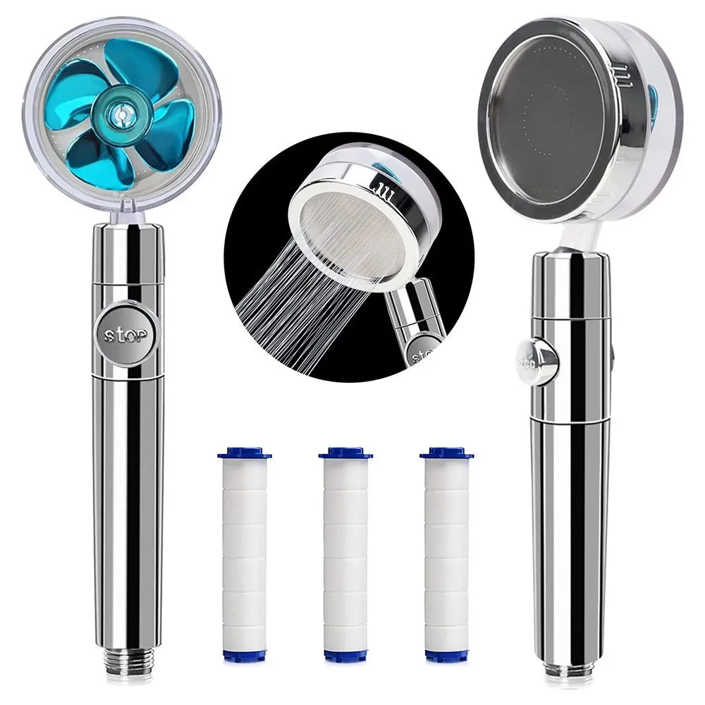 Soffione doccia con elica girevole a risparmio idrico e interruttore di pausa