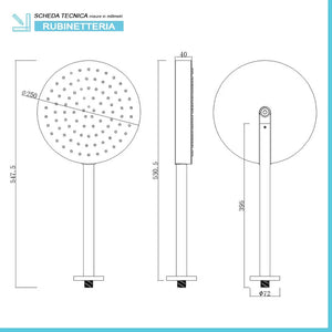 Soffione doccia cromato 25 con spessore 4 cm e braccio in acciaio