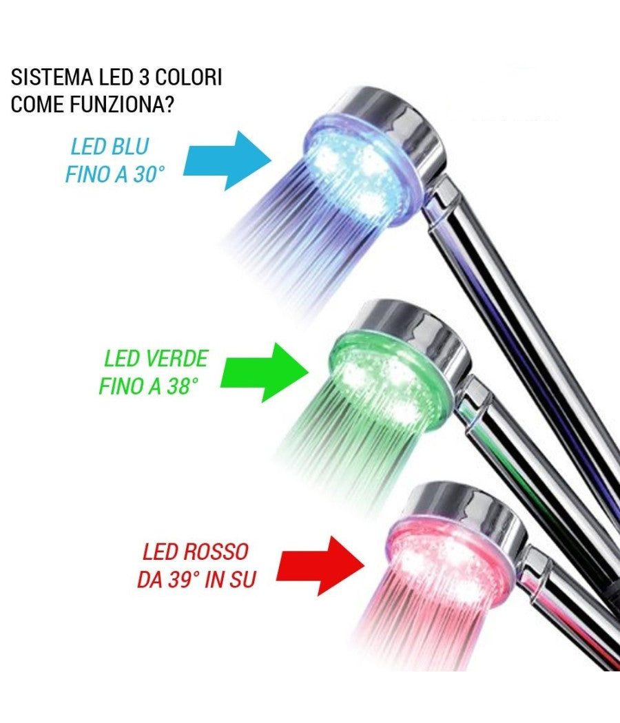 Trade Shop - Soffione Doccia In Abs Cromato Doccetta Multifunzione A Led Per Doccia -