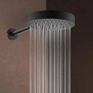 Soffione doccia nero opaco 25 con spessore 4 cm e braccio in acciaio