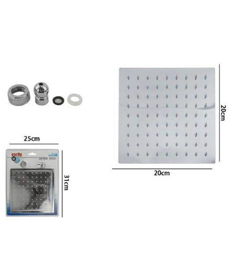 Trade Shop - Soffione Doccia Quadrato 20 X 20 Cm Ugelli Fori Bagno Miscelatore 69122 Moderno -