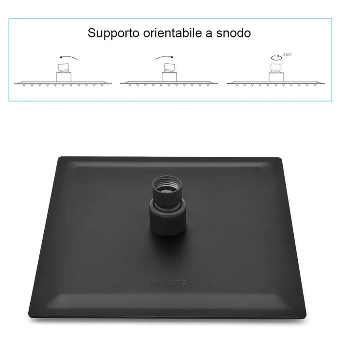 Soffione doccia quadrato 30x30 cm in acciaio inox nero opaco anticalcare