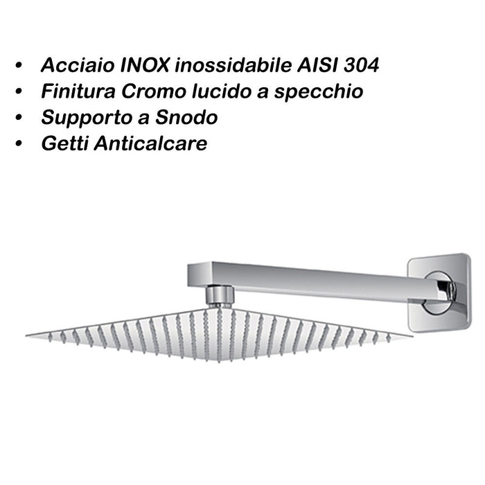 Soffione Doccia Quadrato in Acciaio Inox 20 x 20 cm
