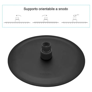 Soffione doccia tondo 30 cm in acciaio inox nero opaco anticalcare