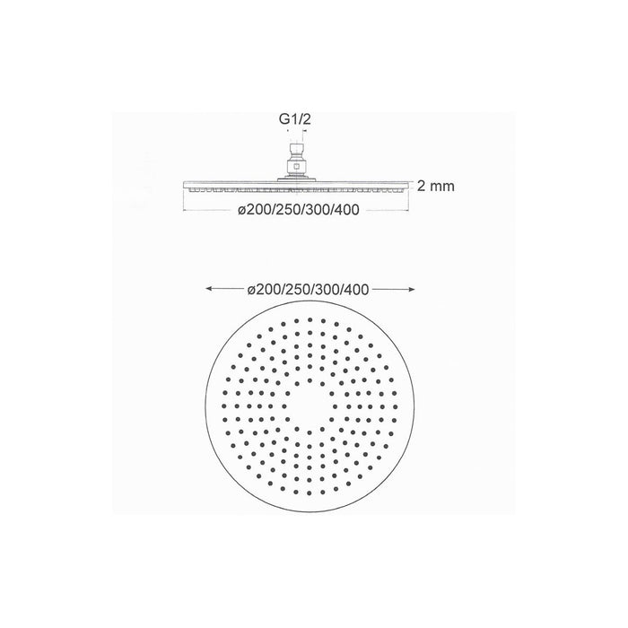 Soffione doccia tondo in acciaio 30cm