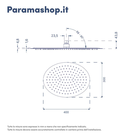 Soffione doccia ovale 40x30cm in acciaio inox cromato orientabile