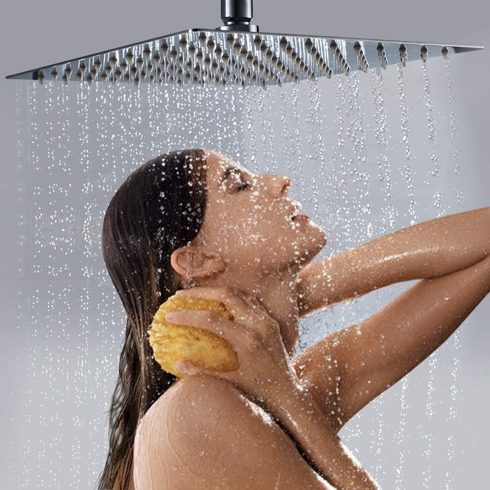 AICA Colonna doccia con soffione a pioggia, rubinetti doccia quadrati con miscelatore termostatico, cromo