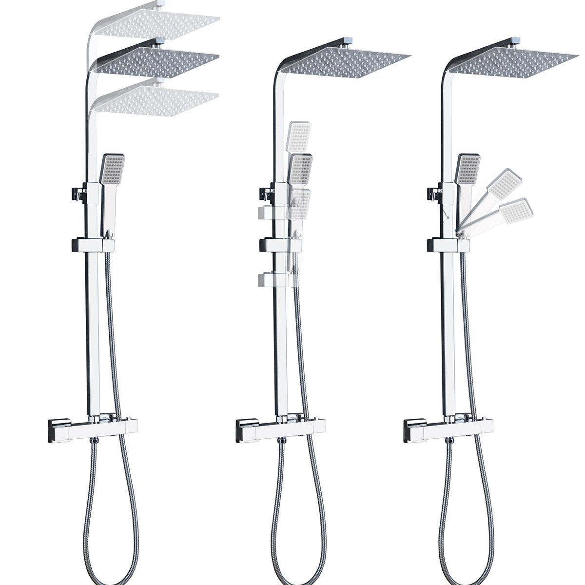 AICA Colonna doccia con soffione a pioggia, rubinetti doccia quadrati con miscelatore termostatico, cromo