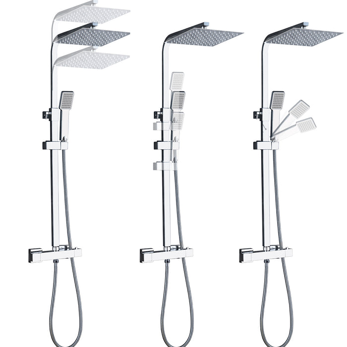 AICA Colonna doccia con soffione a pioggia, rubinetti doccia quadrati con miscelatore termostatico, cromo