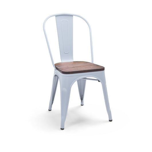 Sofia - Set di 4 sedie in metallo con seduta in legno massello, stile industriale, colore pastello blu