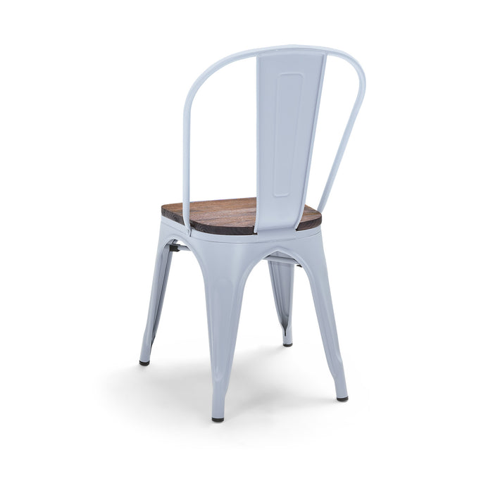 Sofia - Set di 4 sedie in metallo con seduta in legno massello, stile industriale, colore pastello blu