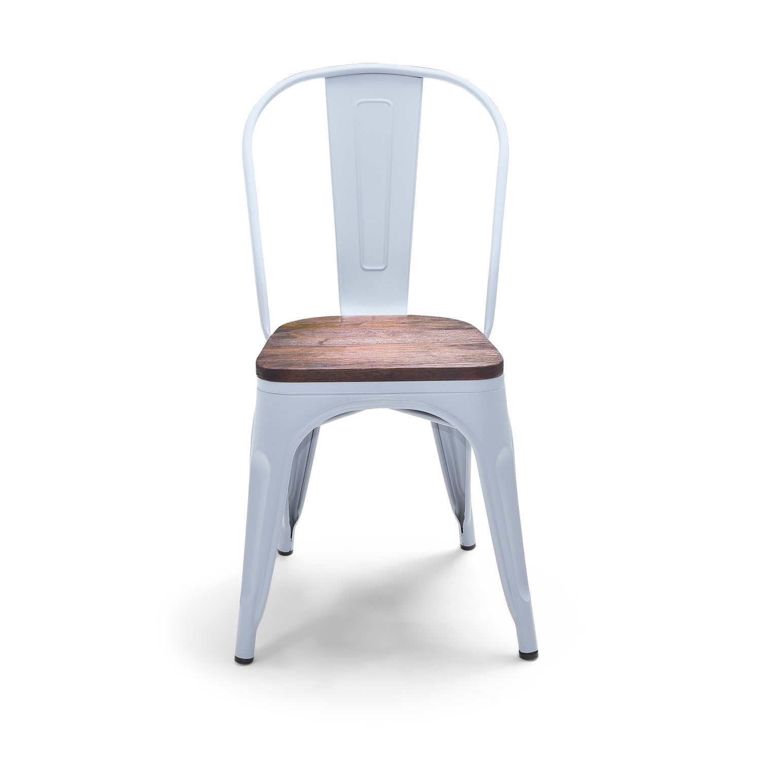 Sofia - Set di 4 sedie in metallo con seduta in legno massello, stile industriale, colore pastello blu