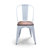 Sofia - Set di 4 sedie in metallo con seduta in legno massello, stile industriale, colore pastello blu