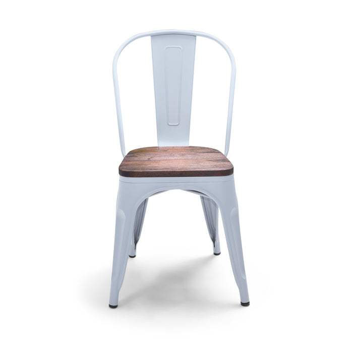 Sofia - Set di 4 sedie in metallo con seduta in legno massello, stile industriale, colore pastello blu