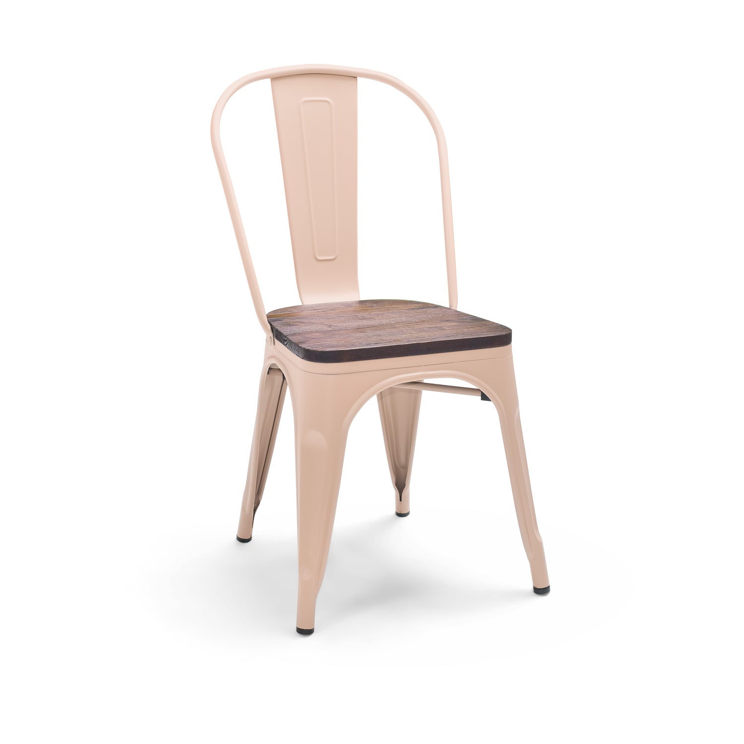 Sofia - Set di 4 sedie in metallo con seduta in legno massello stile industriale colore pastello tortora