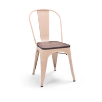 Sofia - Set di 4 sedie in metallo con seduta in legno massello stile industriale colore pastello tortora
