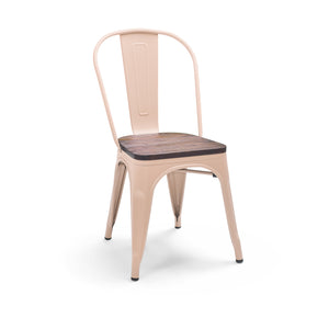 Sofia - Set di 4 sedie in metallo con seduta in legno massello stile industriale colore pastello tortora